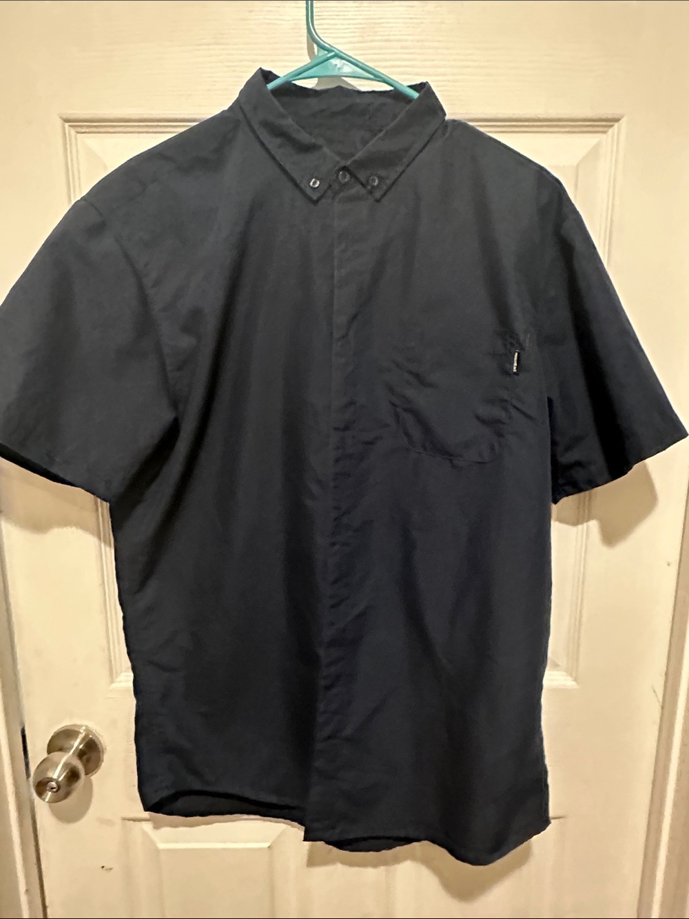 Short Sleeve Button-Down Shirt in Navy - Unbranded
